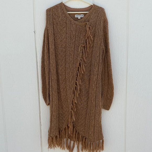 Idyllwind Sweaters - Idyllwind Size L Tan Metallic Knit Fringe Western Wrap Tunic Cardigan Sweater